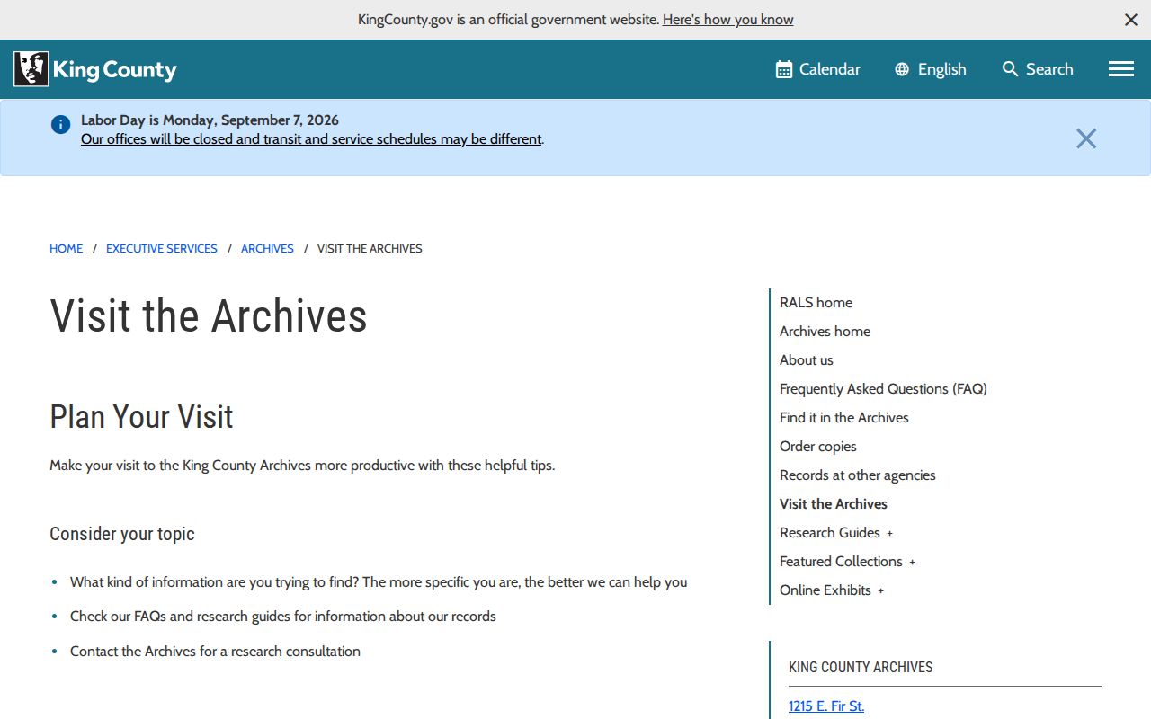 King County Archives access page for older Kent property records